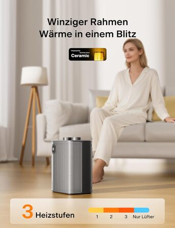 Керамічний міні-вентилятор PELONIS 2000 Вт, 2 режими швидкого нагрівання, 3 режими нагріву вентилятор, тихий настільний обігрівач із захистом від перегріву та перекидання для офісу, столу та домашнього офісу 25A Чорний 25a