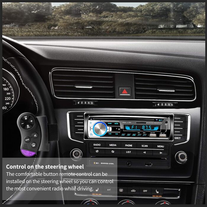 Автомобільна стереосистема Lifelf з гучномовцем Bluetooth, автомобільна стереосистема Bluetooth 65 Вт*4 1 Din з пультом дистанційного керування на кермі, FM/MP3-плеєр/2*USB/TF/AUX аудіо/адаптер антени (без CD) Чорний