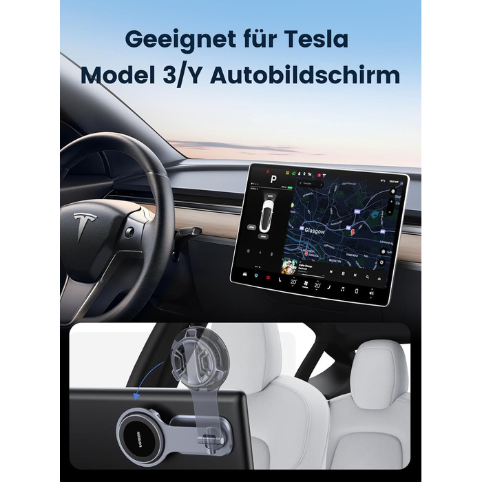 Автомобільний тримач мобільного телефону UGREEN з функцією зарядки для сенсорного екрану Tesla сумісний з автомобільним тримачем M