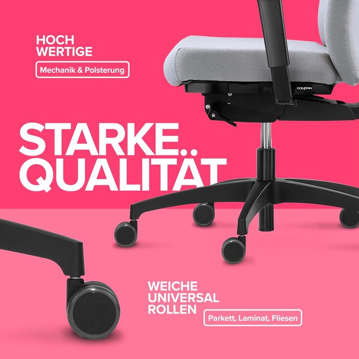 Ергономічне офісне крісло, зроблене в Німеччині Зручна спинка з регулюванням висоти Індивідуально регульована глибина сидіння (світло-рожевий)