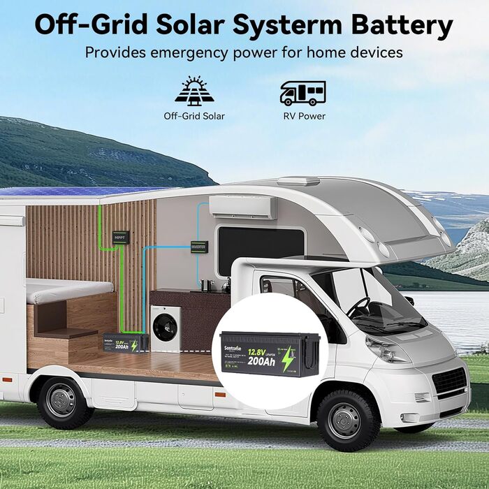 Літій-іонний акумулятор 12V 200Ah LiFePO4 з Bluetooth-моніторингом, самонагріванням, захистом від перегріву та акумуляторами BMS 200A для автофургонів, кемпінгів, сонячних панелей, гольф-карів та домашніх автономних систем 12200-BT-Heat