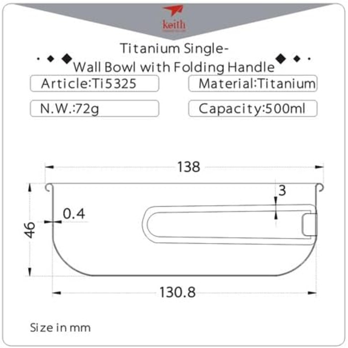 Миска Keith Titan зі складною ручкою (500 мл)