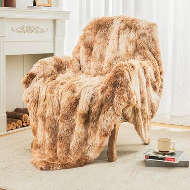 Плед EMME зі штучного хутра, пухнастий, 150 x 200 см, хутряний плед, вовняний плед, плед, супер м&39який, пухнастий плед зі штучного хутра, теплий флісовий плед, товстий, елегантний, плед для дивана та ліжка, колір тай-дай коричневий 150x200 см 01-тай-дай