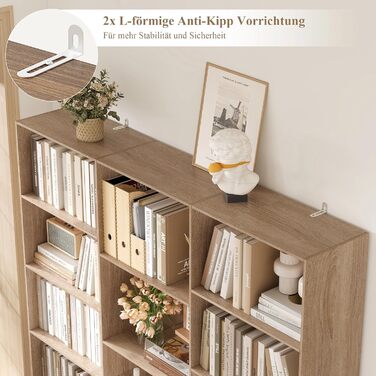 Книжкова шафа FirFurd 188 см, полиця з 17 відділеннями, книжкова шафа, окремостояча полиця, полиця для зберігання, для вітальні, офісу, кабінету, 149 x 23,5 x 188 см, дуб