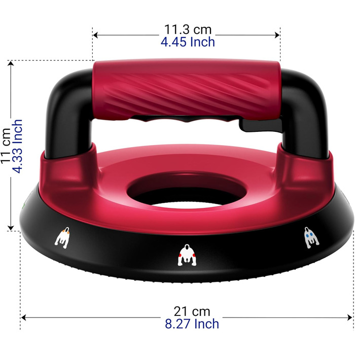 Регульовані на 360 ручки для віджимань - тренажер для верхньої частини тіла для грудей, спини, плечей, біцепсів та трицепсів, знімні силіконові ручки, нековзні гумові ніжки, червоний