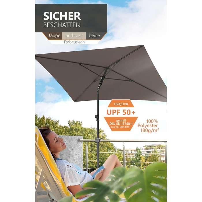 Парасолька 4smile Parasol Balcony SunnyShade Plus 200 x 125 см для захисту від ультрафіолету UV50 із захисним чохлом  темно-коричнева