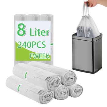 Білих пакетів для сміття об&39ємом 8 л, маленькі пакети для сміття зі шнурком, пакети для сміття зі шнурком для баків об&39ємом 8-10 літрів, 8 рулонів, 240