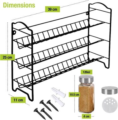 Підставка для спецій, 24 банки для спецій, 3-рівневий органайзер з металевим каркасом, з етикетками, індивідуальними кришками та дозаторами (Модель 2)