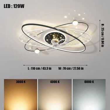 Стельовий світлодіодний світильник PAZWAHF 120 Вт, стельовий вентилятор зі світлодіодним підсвічуванням, регульованою швидкістю ві