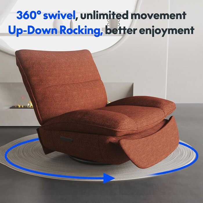 Крісло з ручним керуванням, Крісло-ліжко, Обертове крісло з функцією гойдання, Крісло-гойдалка для вітальні, Крісло для телевізора з регульованою спинкою, Реклайнер (Помаранчево-коричневий) Помаранчево-коричневий XC6 Lotus Manual, 6