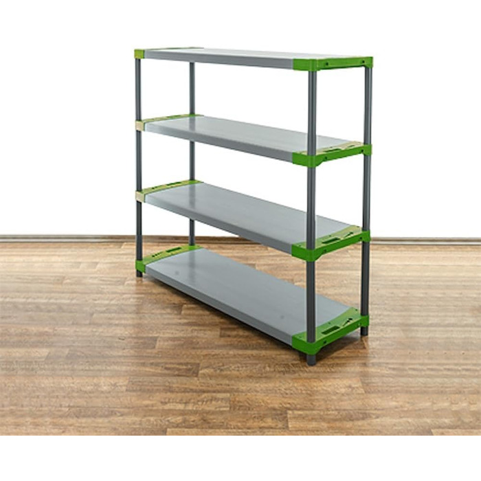 Пластиковий стелаж PROREGAL &quotСірий ведмідь&quot Низький ВxШxГ 138x140x46 см Вантажопідйомність полиці 70 кг Сіро-зелений Пластиковий стелаж для підвалу, стелаж для зберігання, безригельний стелаж ВxШxГ 138x140x46 см сіро-зелений