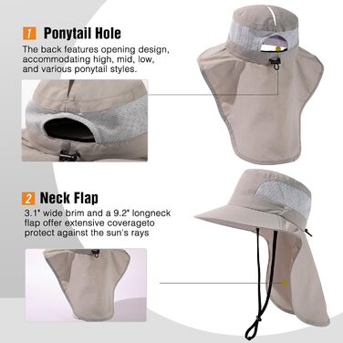 Жіночий сонцезахисний капелюх TOP-EX із захистом шиї, захист від ультрафіолету 50, складний, дихаючий, хвіст, літній капелюх із широкими полями для походів, пляжу, риболовлі, саду, розміри S/ML/XL, XL/XXL, сірий, ML