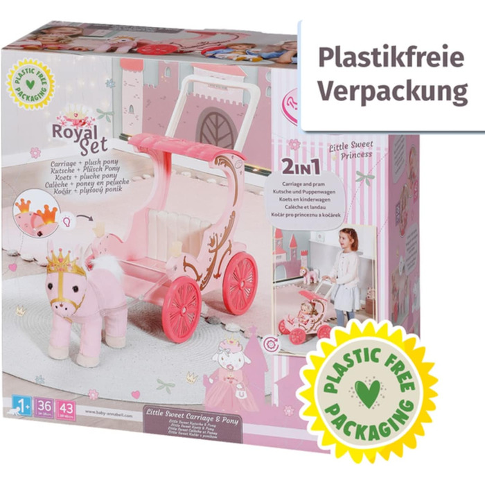 Коляска з поні, лялькова коляска 2-в-1 з плюшевим поні, світловими ефектами та знімною ручкою для штовхання, 707210 Zapf Creation