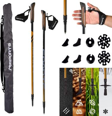 Палиці для скандинавської ходьби MSPORTS Nordic Walking Poles Carbon Premium - виготовлені з високоякісного карбону - надзвичайно легкі - індивідуально регулюються - на вибір з сумкою для перенесення - Палиці для скандинавської ходьби Nordic Walking Poles