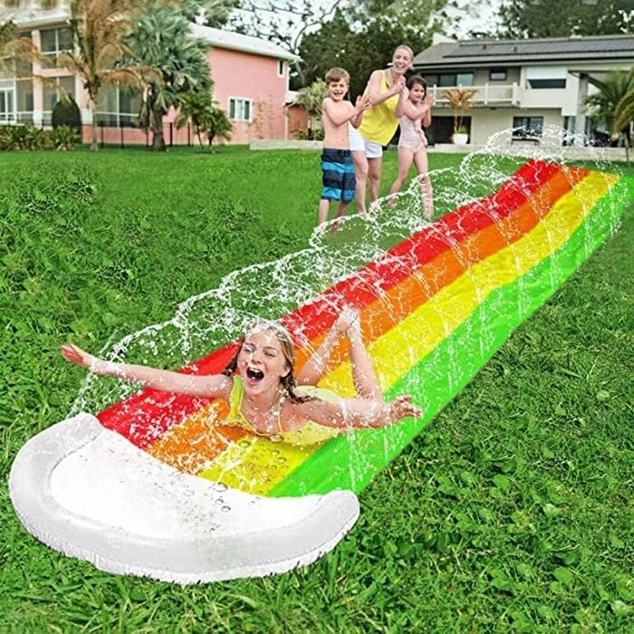 Гірка з флісу та водна гірка, дитяча водна гірка, літня іграшка з вбудованою системою поливу для садових та водних іграшок (465 80 см) ПОГЛЯНУТИ