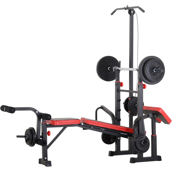Лава для фітнесу TrainHard Power Station, чорно-червона, зі штангою 1,6 м та дисками вагою 25 кг