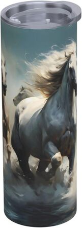 Кухоль з прямою трубочкою, дизайн коні, що біжать по річці, друкований, підходить для кемпінгу, офісу та дому, 590 мл