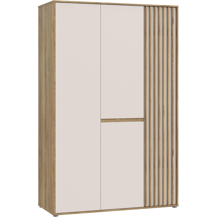 Шафа 120 130, сучасна шафа з рейковим дизайном, 3-дверна, спальня, декор дерева Maulella Oak Kashmir Beige, 128,7 см завширшки x 200,1 см заввишки x 54 см завглибшки