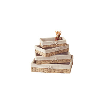 Набір із 4 хлібних кошиків, плетений декоративний кошик, плетений хлібний кошик ручної роботи з паперової мотузки, піднос для полиць, хлібниця з лляною тканиною, кошики для зберігання 4 розмірів, коричневий