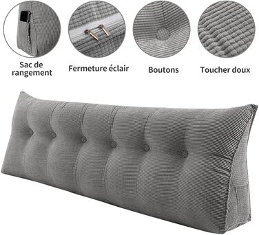 Подушка для читання для ліжка або дивана, трикутна, зі спинкою, подушкою для дивана, дитячим узголів&39ям, знімним чохлом, м&39якою, для додаткового комфорту - 180 * 50 * 20 см - One Grey 180 X 50 X 20 см, сірий