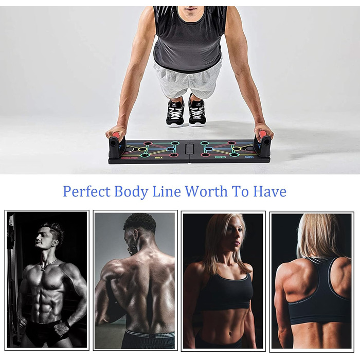 Фітнес-обладнання для віджимань, складна багатофункціональна портативна дошка для віджимань 12-в-1, фітнес-обладнання із захисними рукавичками та нековзним силіконовим килимком, спортивне обладнання унісекс