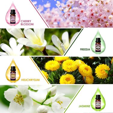 Набір квіткових ефірних олій SALUBRITO, квіткова ароматична олія для дифузора та виготовлення свічок - жасмин, гарденія, троянда, лаванда, герань, вишневий цвіт, фрезія тощо