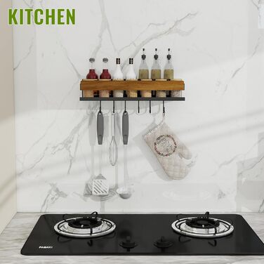 Дерев&39яна настінна підставка для спецій для кухні, підвішується на 6 гачках, вища та ширша, з горіховим покриттям. Органайзер для спецій, не потребує свердління, шурупи в комплекті.