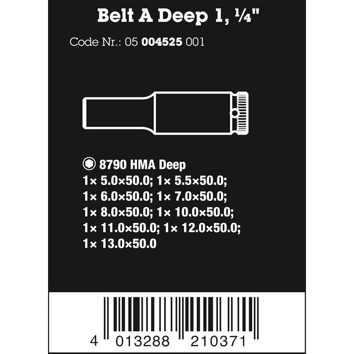 Набір головок Wera 05004525001 Deep, 1/4 привід, 9 предметів