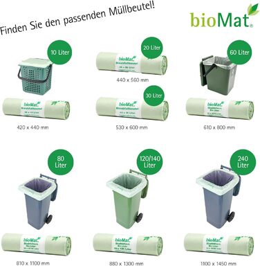 Компостовані пакети для біовідходів bioMat об&39ємом 10 л з ручкою для перенесення, 104 пакети, преміальна якість, сертифіковані DIN, кліматично нейтральні, зроблені в Німеччині