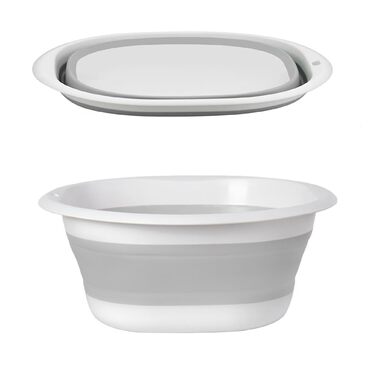 Складана чаша для миття посуду, 5 л, портативний умивальник, силіконовий пластиковий кошик, багатофункціональний туристичний умивальник, кемпінгова раковина, компактна складна ванна (сіра) 5 л Сірий