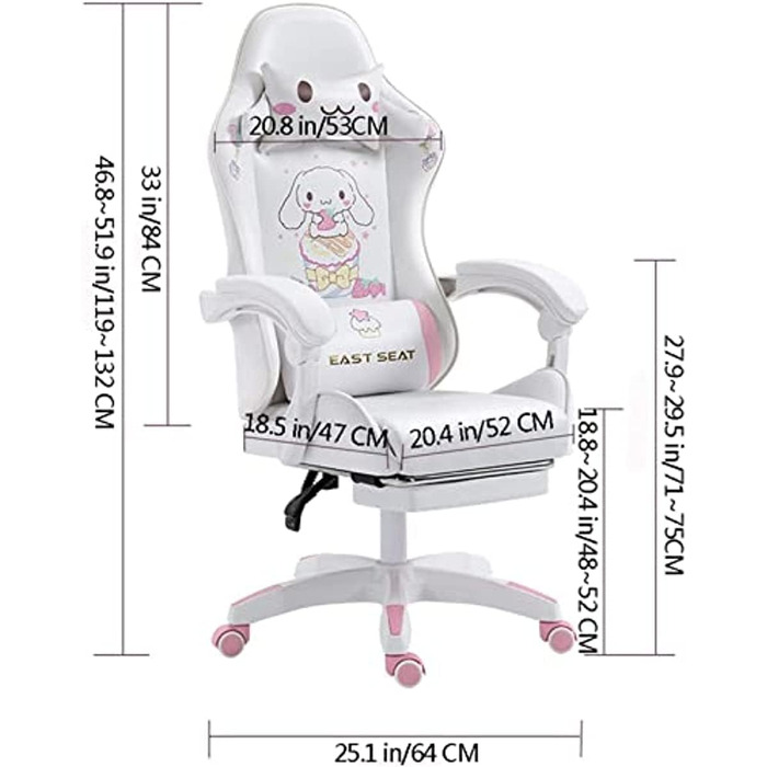 Офісний стілець для гонок зі штучної шкіри з високою спинкою, регульованою спинкою та підставкою для ніг. Ергономічний дизайн для офісу, спальні, комп&39ютера та ігор. Рожевий колір, підходить для професійних геймерів. FANDIAO White Одна сторона