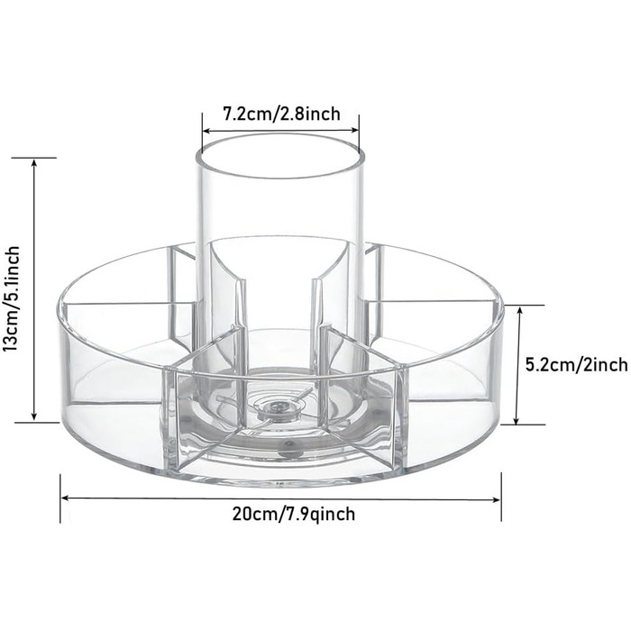 Обертовий на 360 косметичний органайзер, тримач для брів для макіяжу, лоток для зберігання поворотного столу Lazy Susan з 6 відділеннями як вітрина для косметики, органайзер для парфумів та органайзер для ванної кімнати, прозорий