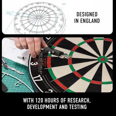 Мішень для дартсу Harrows Dart Board Pro Matchplay 2 I, офіційний розмір, мішень з надтонким дротом для максимального набору очок, сумісний зі стійкою для дартсу, підсвічування мішені