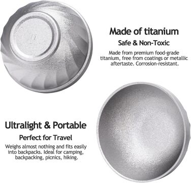 Двостінні титанові миски 800 мл вівсянка, їжа, рисовий суп, ізольована титанова миска, надлегка портативна посуд для кемпінгу на свіжому повітрі, металева чашка (срібна) Ti1169T 800 мл срібло Ti1169t
