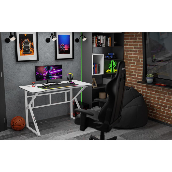 Комп&39ютерний стіл, ігровий стіл, офісний стіл, стіл для ПК - 120 x 60 см - два отвори для прокладання кабелів - ігровий домашній офіс - сталевий каркас, стільниця з вуглецевого волокна - білий, 1.6 White -