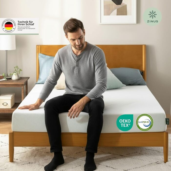 Матрац Zinus 140x200 см H2/H3 - Висота 11 см - Ергономічний матрац з холодної піни 140x200 см - Згортається матрац середньої жорсткості - Сертифіковано Oeko-TEX - Виготовлено за німецькими стандартами 140 x 200 см Висота 11 см Холодний гель