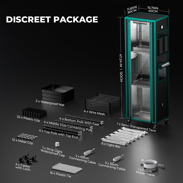 Підставка для рослин MARS HYDRO 2025 з лампами для вирощування, 4-рівнева полиця для рослин з 6 світлодіодними лампами повного спектру (54 Вт, 12 дюймів) та міні-теплиця для вирощування овочів, розсади, рослин, 5000K, 16x12x47 дюймів, розмір - 4030120 см