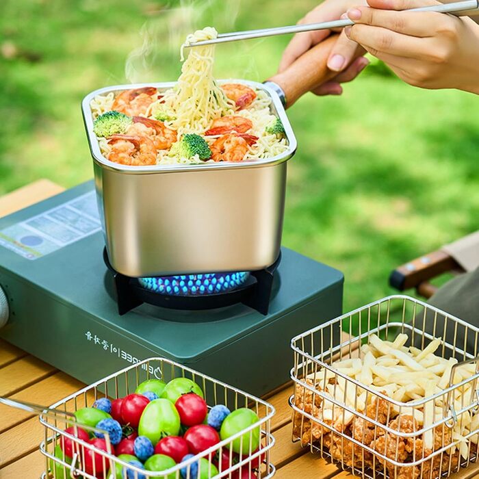 Набір посуду з нержавіючої сталі для кемпінгу, багатофункціональний, для смаження, приготування їжі на свіжому повітрі та портативного спорядження для кемпінгу, походів, нержавіюча кемпінгова плита