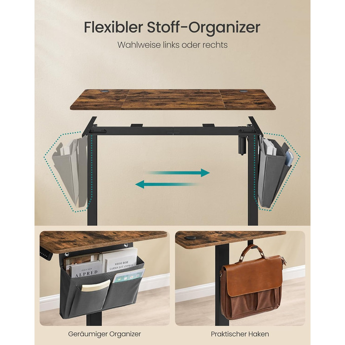 Електричний письмовий стіл SONGMICS з регульованою висотою, 120 x 60 см, регульований стіл, функція пам&39яті для 4 рівнів висоти, для офісу, вінтажний коричневий LSD132K01 120 x 60 см вінтажний коричневий