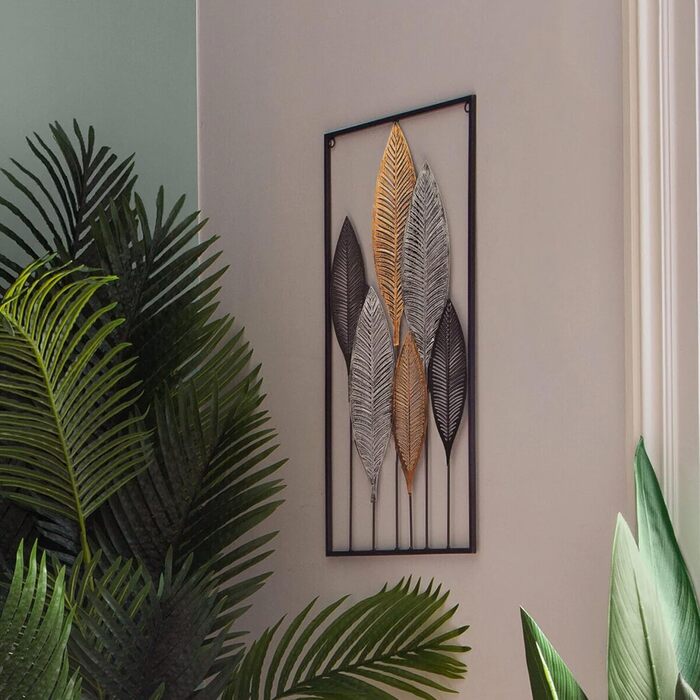 Настінний декор Листя - Метал 37 x 65 см - Різнокольоровий см Чорний