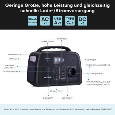 Портативний зовнішній акумулятор постійного струму, акумулятор 320 Втгод для кількох пристроїв, акумулятор LiFePO4, сонячний генератор потужністю 300 Вт з виходом змінного струму/розрядки 300 Вт та USB-C 60 Вт, для кемпінгу, активного відпочинку, подороже