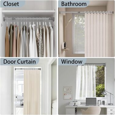 Штанга для одягу Hershii для шафи, натяжна штанга для віконної/душової шторки, свердління не потрібне, телескопічна штанга з нержавіючої сталі, висувна штанга для гардеробу, діаметр трубки 25,4/22,2 мм, 40-60 см, колір слонової кістки, сірий 40-60 см