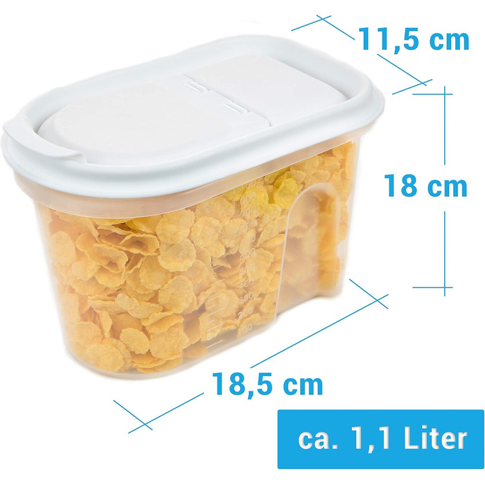 Контейнери для зберігання 2friends, контейнери-шейкери, набір із 6 шт. , білі з кришками на шарнірах, 1,1 літра, білі кришки, 100 придатні для переробки, зроблено в ЄС