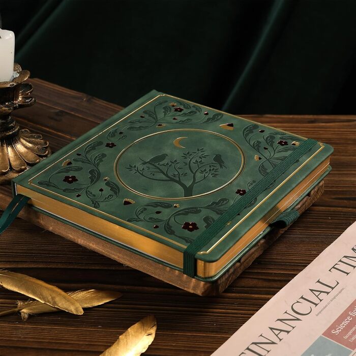 Блокнот TIEFOSSI Bullet Dotted, блокнот із точковою сіткою для жінок та чоловіків, тверда обкладинка зі штучної шкіри, щільний папір 160 г/м, 160 пронумерованих сторінок із золотими краями, 20,4 x 20,4 см, середньо-зелений