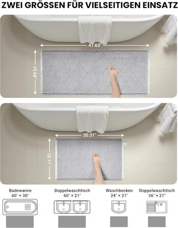 Великий комплект килимків для ванної кімнати з 2 предметів, нековзний килимок для ванної, що миється, сірий килимок для ванної, килимок для ванної в стилі бохо, ромбічні килимки для ванної кімнати, декор для пральні, 51 x 120 см килимок для ванної 46 x 77