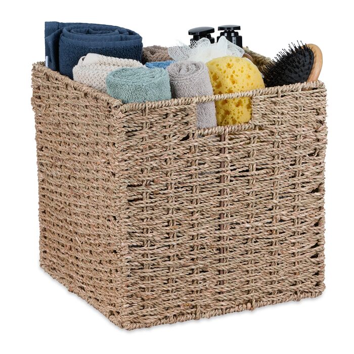 Кошик для зберігання Relaxdays з морської трави, плетений кошик-поличка, кошик-органайзер, ванна кімната, висота та ширина 30 x 30 x 30 см, плетений кошик, натуральний колір