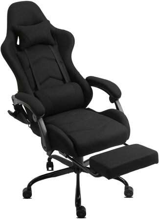 Ігрове крісло Delman, гоночне крісло, офісне крісло, комп&39ютерне крісло, масажна функція з 6 точками вібрації, крісло для керівника, тканинне, ергономічна підставка для ніг, 1036 (чорне)