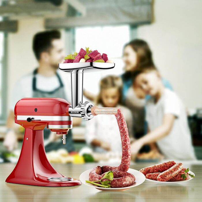 Насадка для м'ясорубки з нержавіючої сталі для аксесуарів Kitchenaid, високоякісна м'ясорубка з нержавіючої сталі для кухонних аксесуарів з 3 ріжками для начинки ковбаси 2 шліфувальні леза 5 шліфувальних дисків