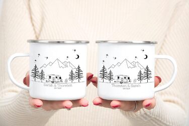 Емальована кружка, ретро-стиль, кемпінговий посуд для каравану/кемперу, персоналізована кемпінгова кружка з назвою, кавова кружка, аксесуар для автофургона/кемперу, кружка з нержавіючої сталі, подарунок для кемперів