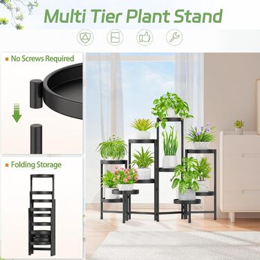 Металева підставка для рослин з 10 ярусами, підставка для квітів, полиця для рослин, стійка для квітів у приміщенні та на вулиці, підставка для рослин у приміщенні, полиця для саду, балкону, вітальні (кругла, чорна) 10 ярусів, чорний